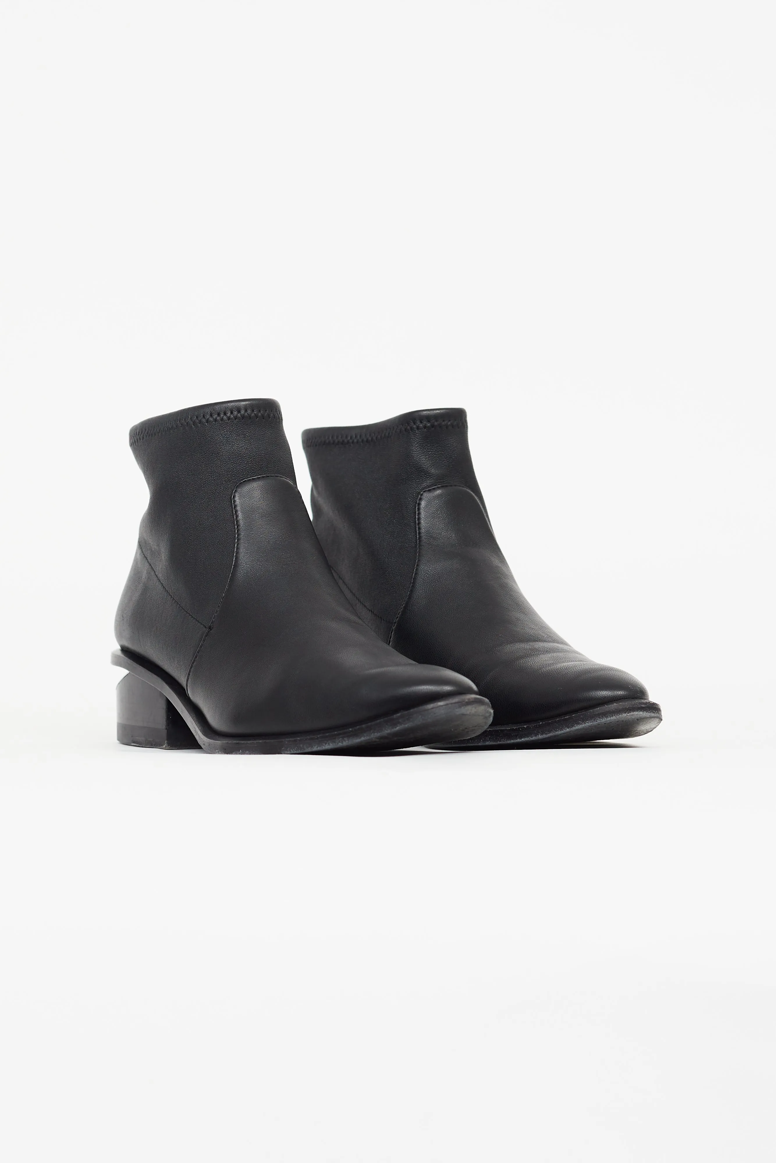 Black Leather Cut Out Heeled Boot