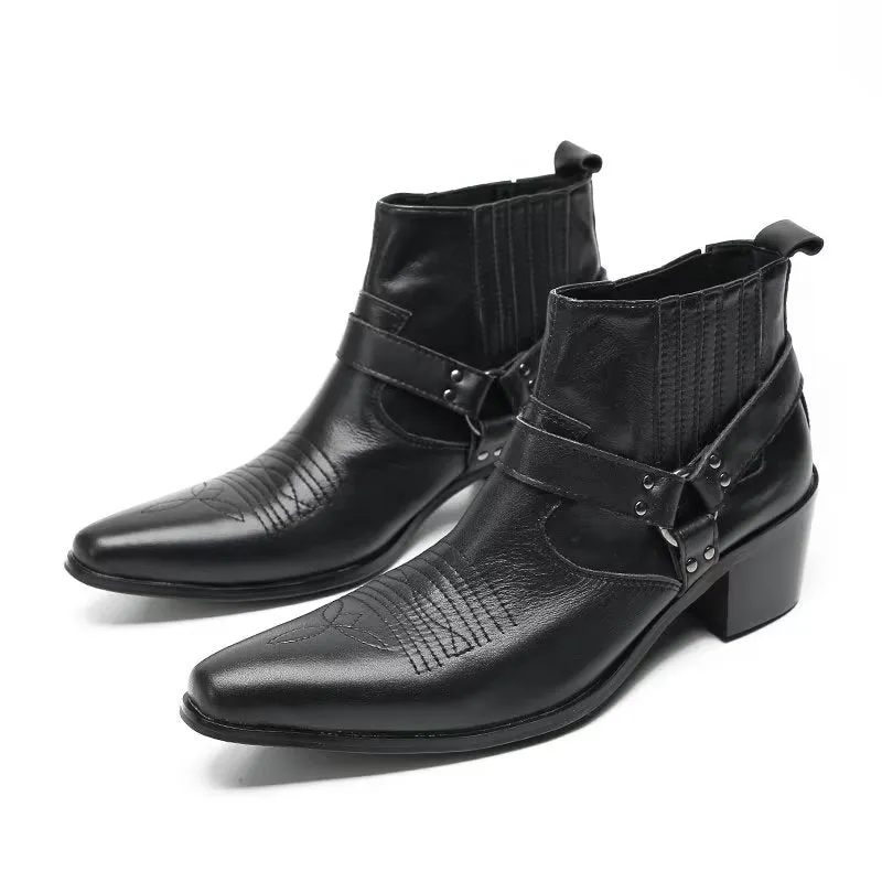 Luxury Serpent Black Leather Party Ankle Boots