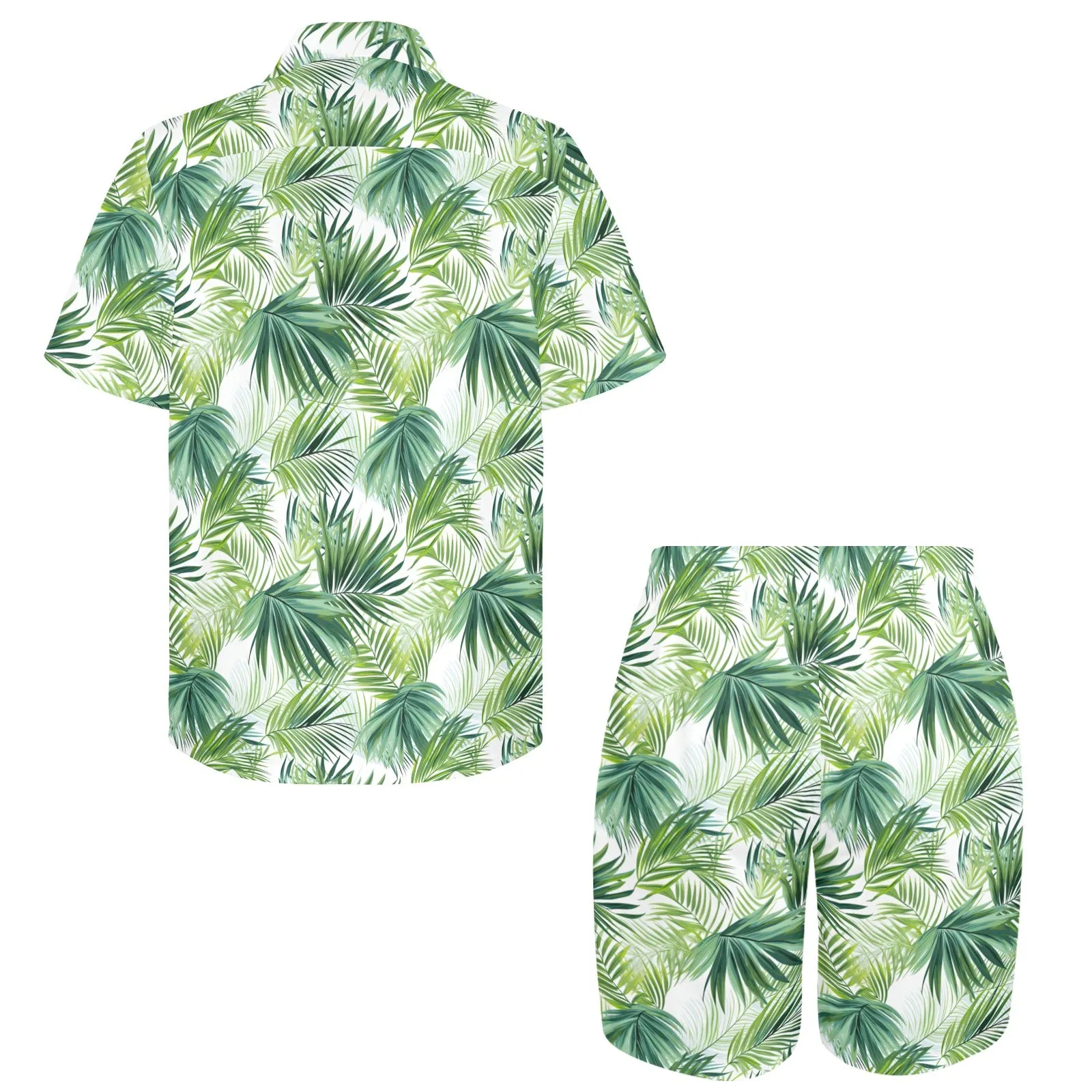 Men's Shirt & Shorts Set Palm Leaves Green Men's Shirt and Shorts Outfit (Set26)